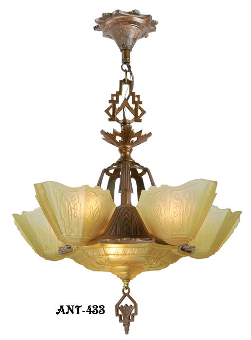 Art Deco 6 shade Chandelier by Markel "8800" Series