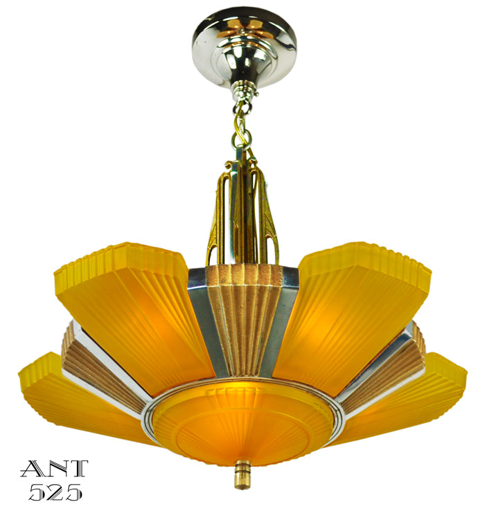 Streamline Art Deco Antique Chandelier Mid-West Mnf 6 Light Beverly