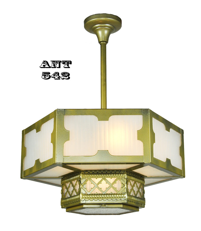 Arts and Crafts Gothic Style Hexagonal Ceiling Panel Light Chandelier