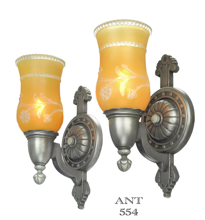 Edwardian Style Wall Sconces Circa 1920s to 1930s Pair Antique Lights