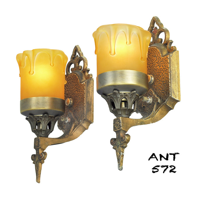 Art Deco or Arts and Crafts Wall Sconces Antique Pair Lights Fixtures