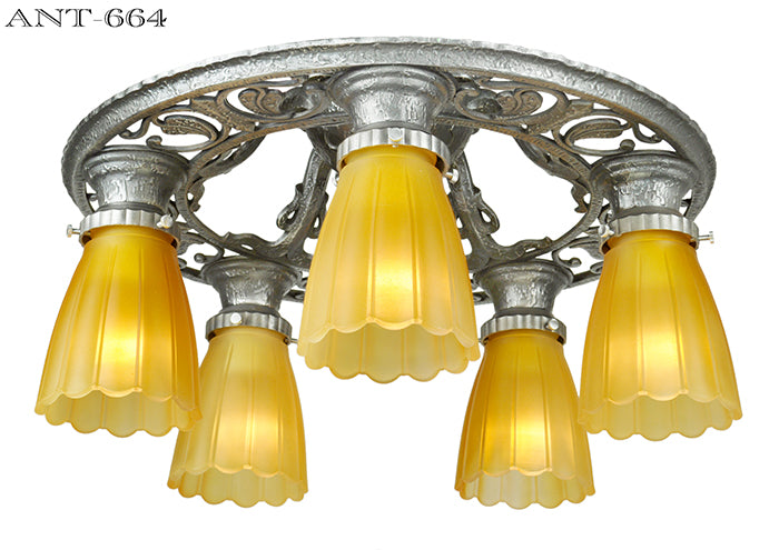 Edwardian Antique Chandelier Semi Flush Mount 5 Light Ceiling Fixture