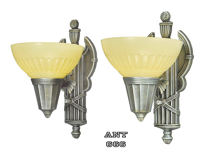 Art Deco Streamline Wall Sconces Pair of 30s Romanesque Design Lights