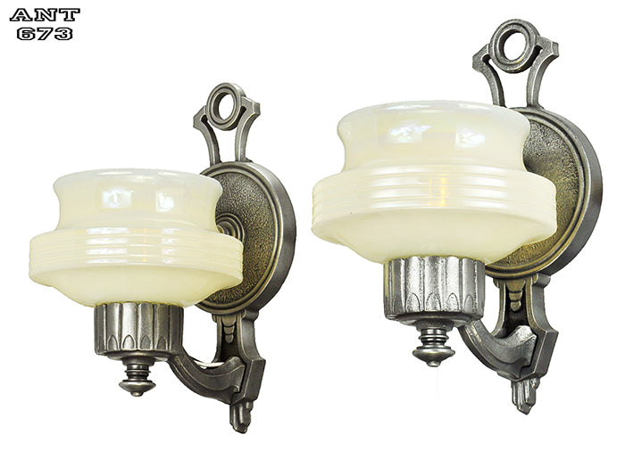 Art Deco Streamline Style Wall Sconces Pair Antique Lights Fixtures