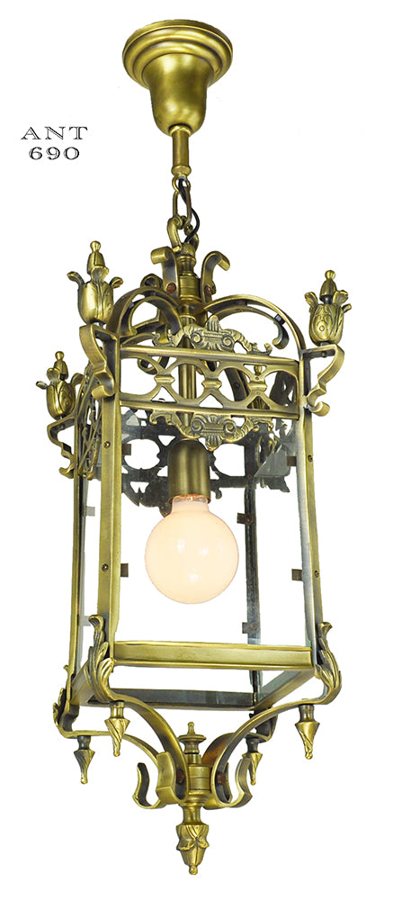 Antique Pendants Brass Ceiling Fixtures Circa 1920 Entry Hall Lights