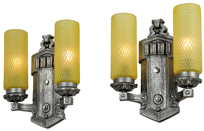 1920s Wall Sconces Pair of Antique Double Arm Lights Vintage Fixtures