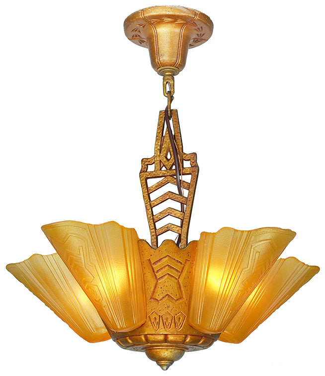 Art Deco Slip Shade Chandelier Australian Aboriginal Design by Markel