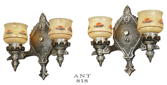 Pair of Antique Wall Sconces Double Arm 1920s Rewired Light Fixtures