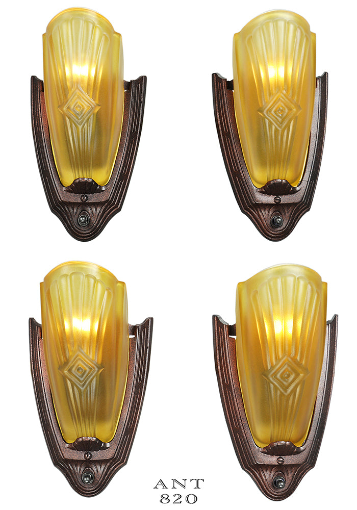 Set of 4 Art Deco Wall Sconces American Slip Shade Lights by Puritan