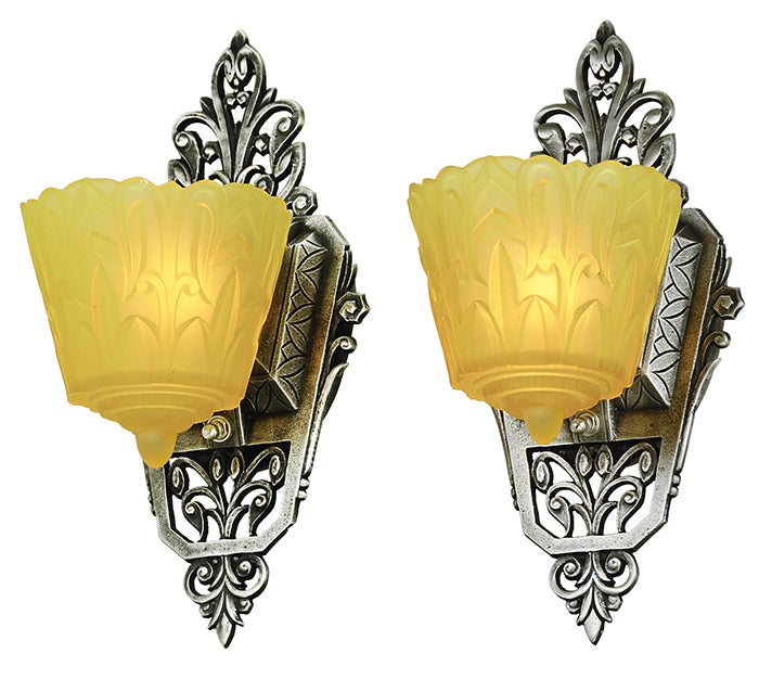 Slip Shade Sconces Pair of Antique Art Deco Wall Lights by Lincoln