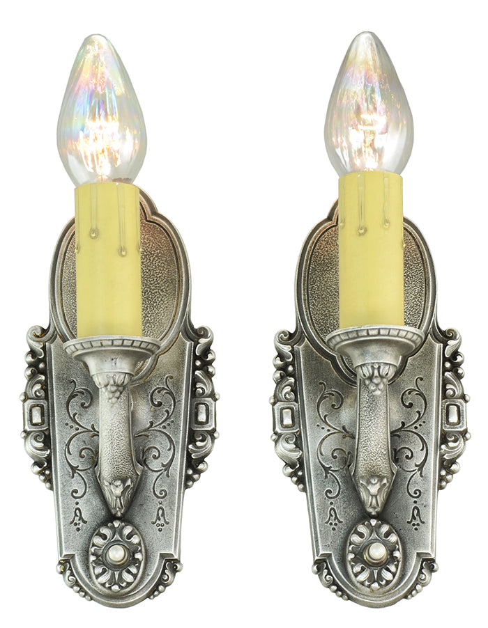 Pair of Edwardian Candle Style Sconces 1920s Bare Bulb Wall Lights