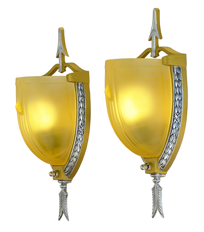 Art Deco Streamline 1930s Sconces Pair Antique Wall Lights Mid-West