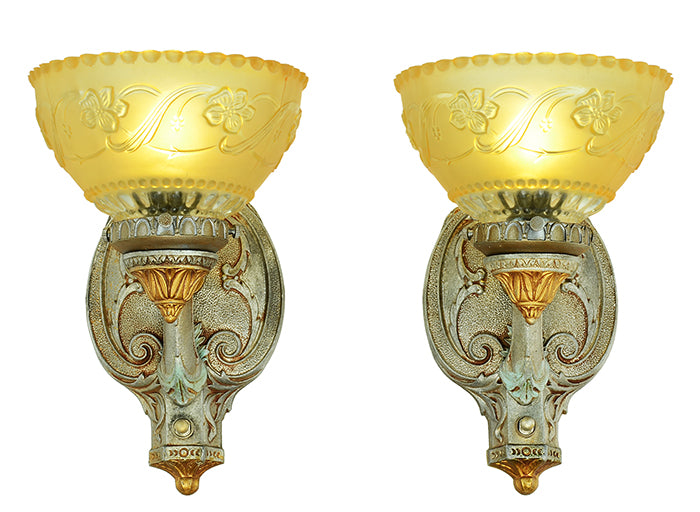 Antique Pair Rewired Wall Sconces Turn of the Century Light Fixtures