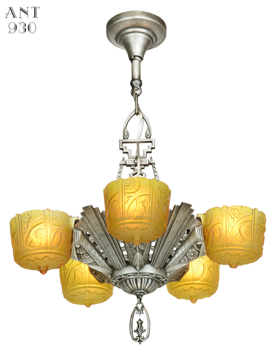 Antique Art Deco Slip Shade Chandelier Made by Lincoln