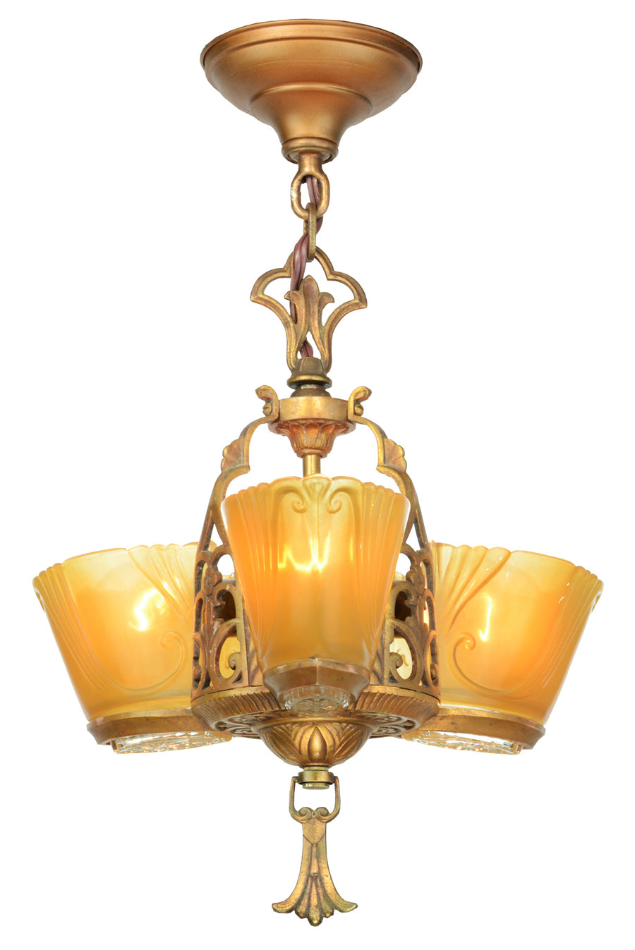 Great Art Deco 3-Shade Chandelier by Virden