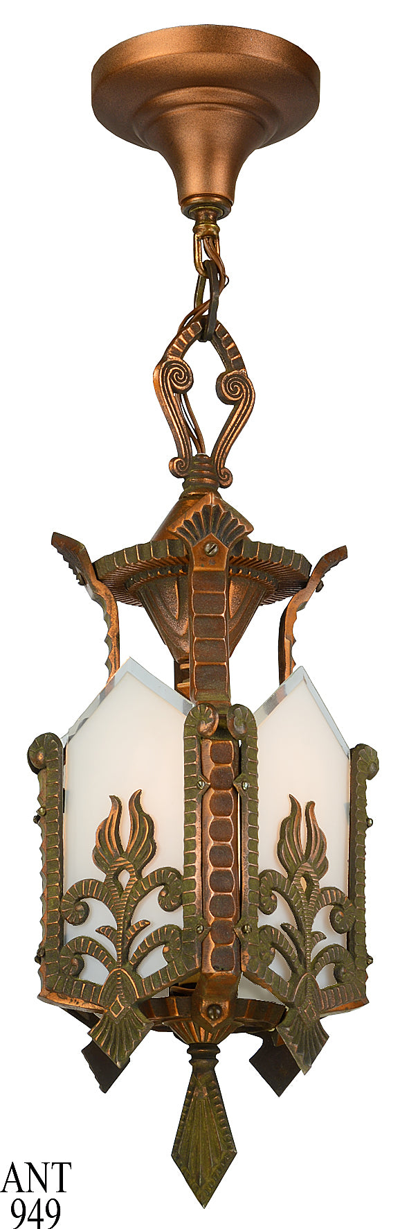Antiqued Red Bronze Finished Panel Hall Lantern Circa 1920