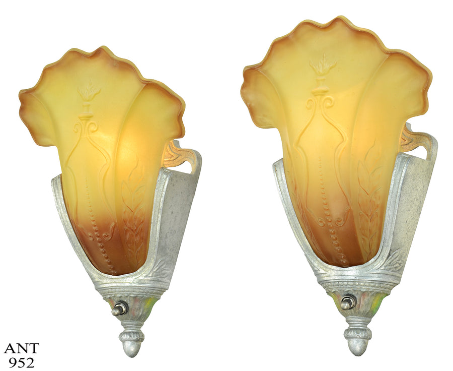 Art Deco Pewter Finished Sconces by Mid-West C. 1935