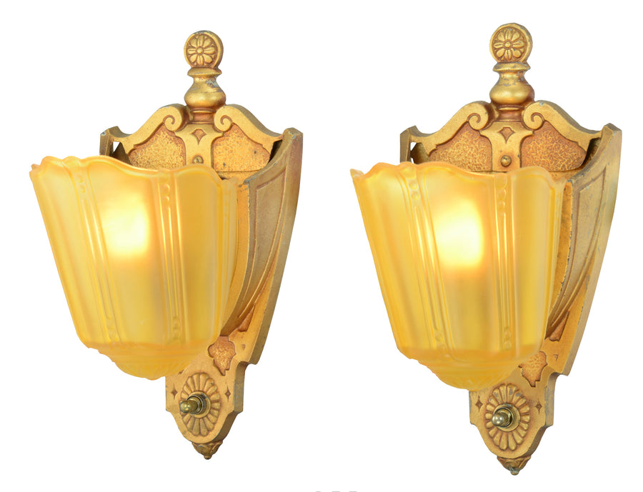 Pair of American Art Deco Slip Shade Sconces