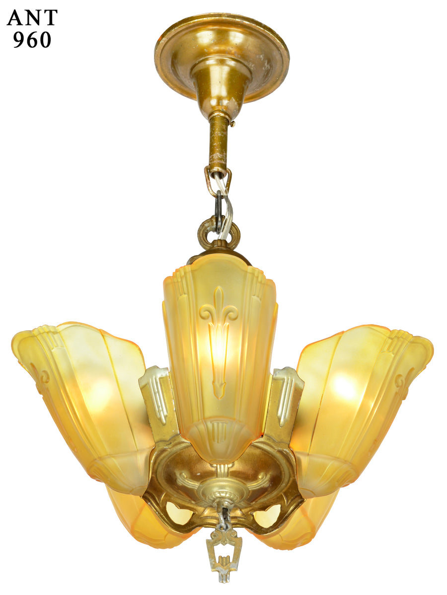 Art Deco Five Shade Chandelier by Lincoln Circa 1935