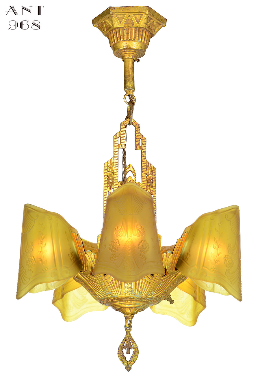 Antique Lincoln Mfg Quality Slip Shade Chandelier Circa 1935