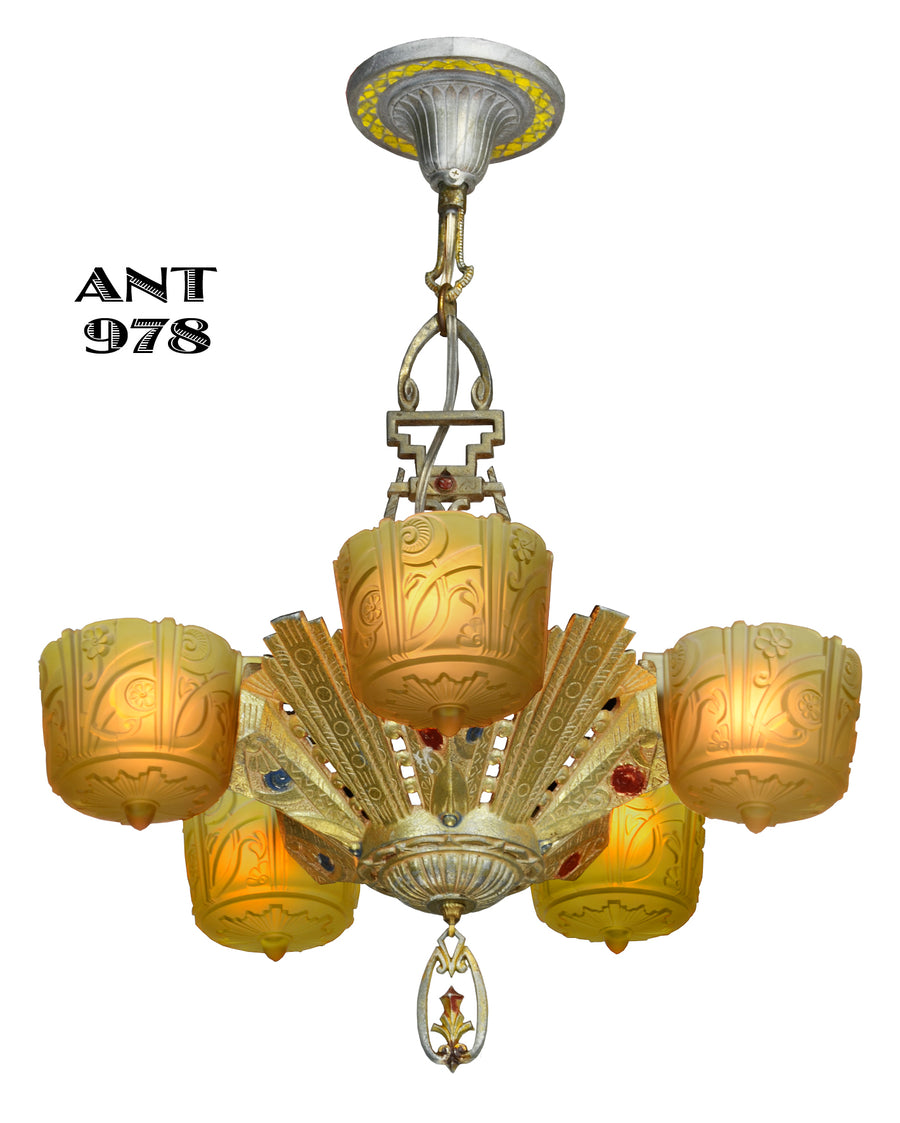 Antique Art Deco Slip Shade Chandelier Made by Lincoln