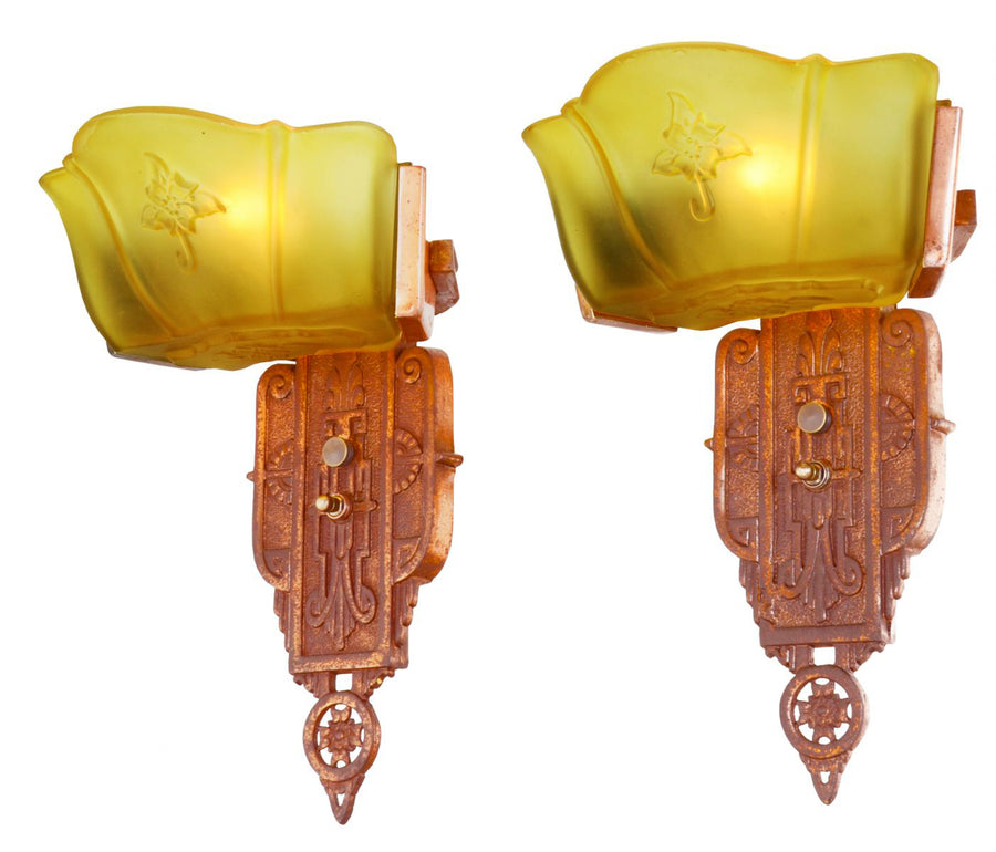 Pair of Art Deco Wide-Slip-Shade Sconces by Markel