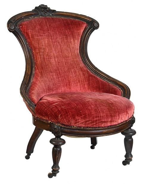 Vintage Victorian Red Velour Parlor Chair