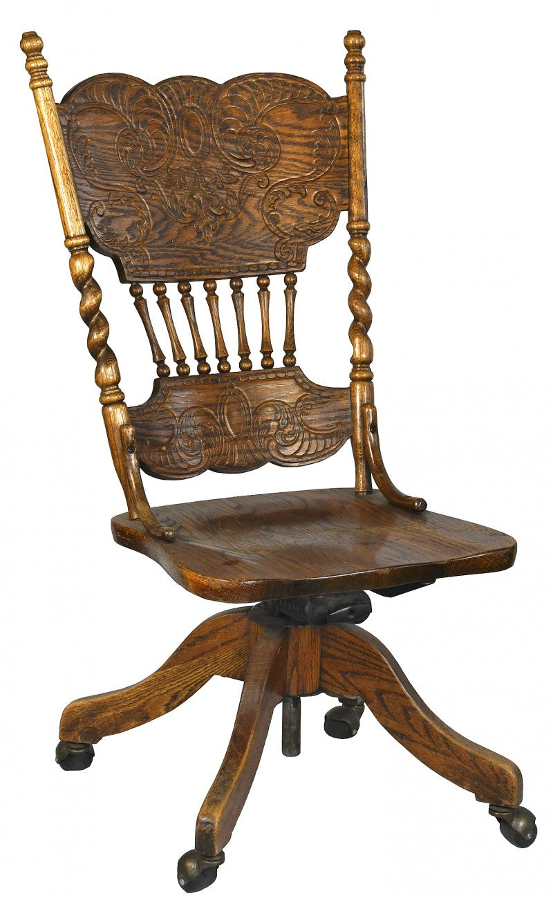 Reproduction Pressback Oak Swivel Chair