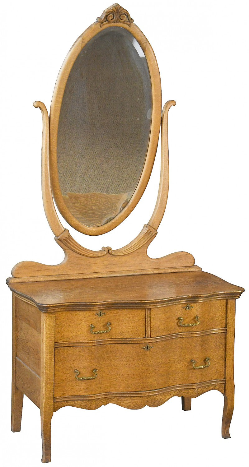 American-Made Princess-Style Mirrored Dresser in Golden Oak ca. 1890