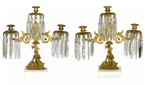 Pair of Mid-Victorian Rococo Candelabras with Crystals ca. 1860