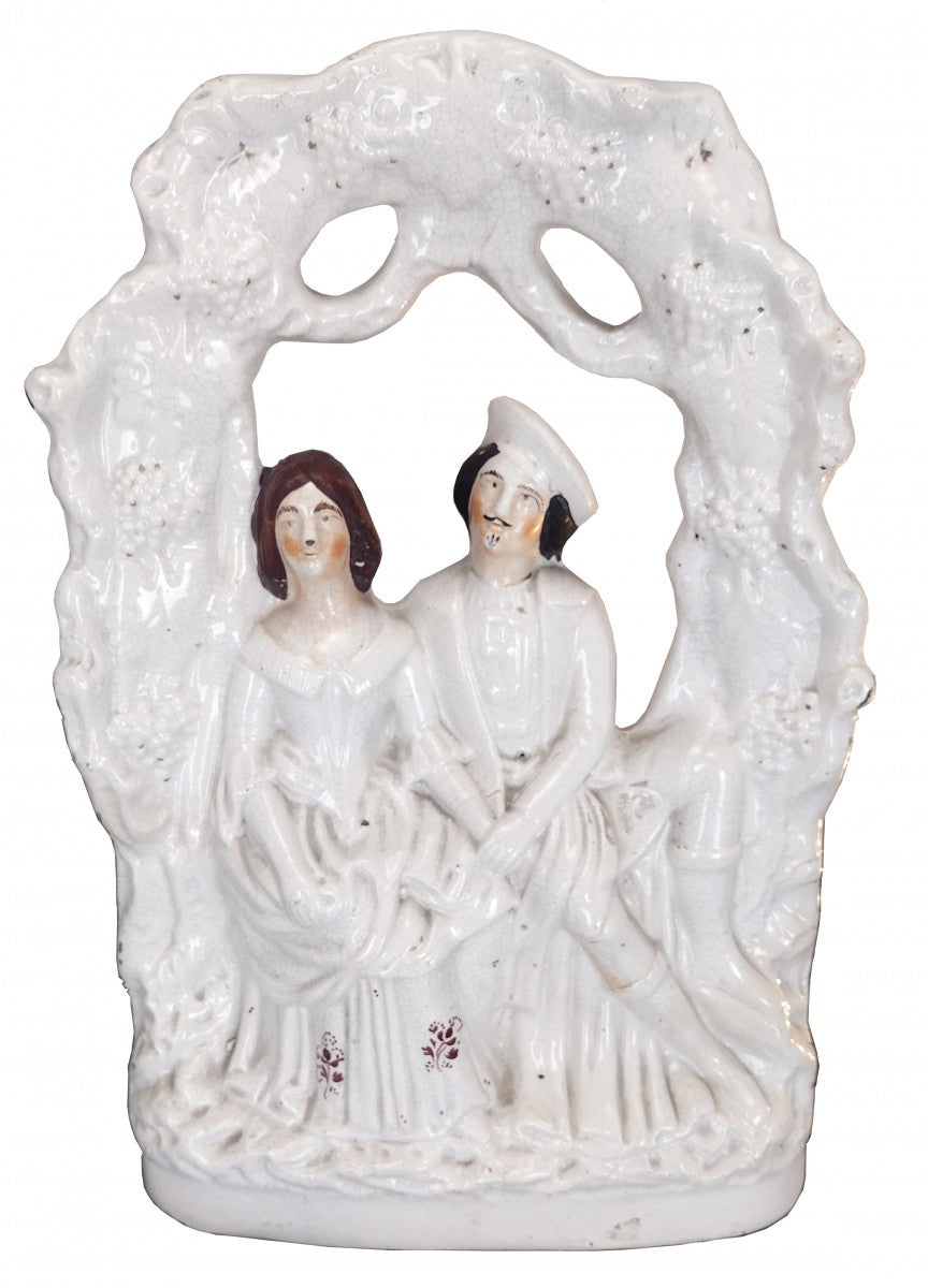 Seated Couple Under the Grape Arbor Antique Staffordshire Figure