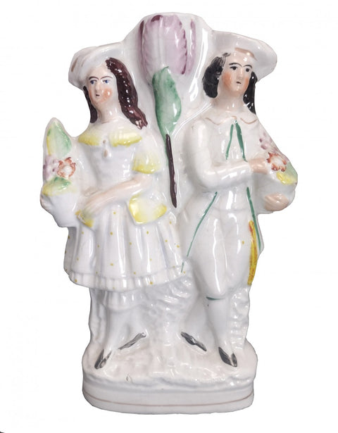 Young Flower Lady Gentleman Bud Vase Antique Staffordshire Figure