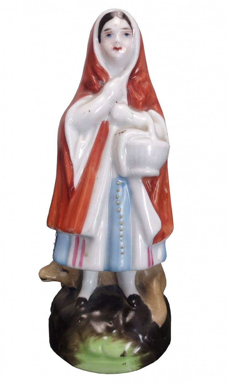 Girl with Cloak and Basket Antique Staffordshire Figure