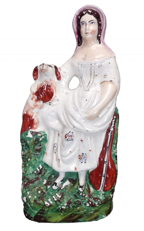 Lady with Dog Antique Staffordshire Figure