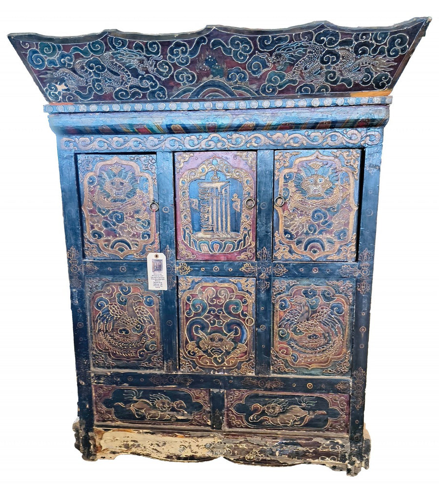 Antique Chinese Six Door Pine and Lacquer decor Cabinet