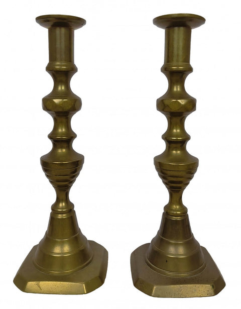 Antique Pair of Solid Brass Victorian Candlesticks