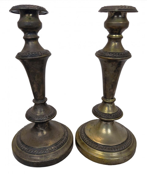Circa 1900 Electro Plated Nickel Silver Candlesticks