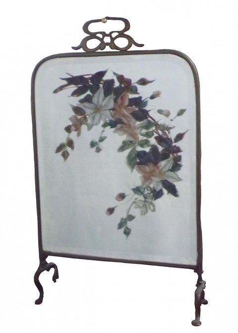 Antique Victorian Hand Painted Fireplace Shield