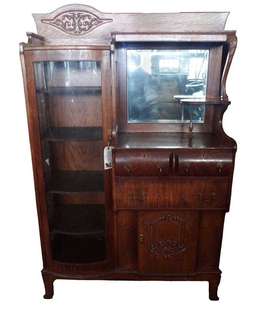 Antique American Golden Oak Dining Room Cabinet