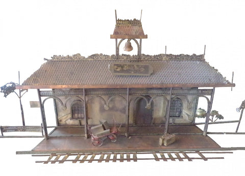Vintage Metal Sculpture Train Station