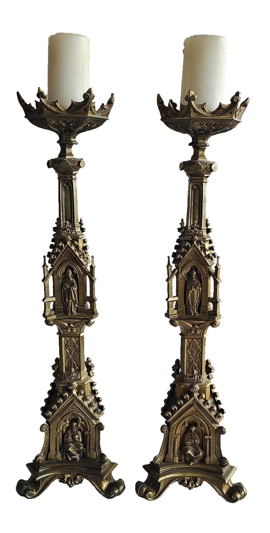 Antique Brass Gothic Candlesticks (ANT-SR101)