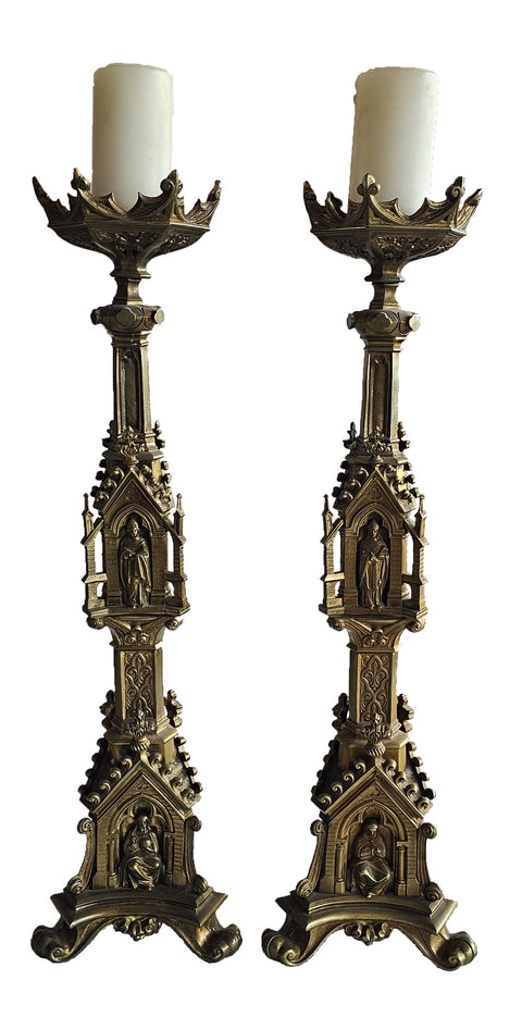 Antique Brass Gothic Candlesticks (ANT-SR101)