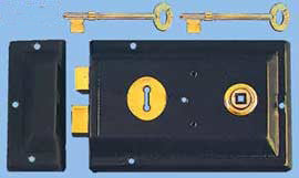 Recreated Skeleton Key Rim Lock Steel Case 4 3/8" Backset