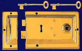 Wrought Brass Rim Lock & Key 4 3/8" Backset
