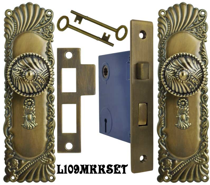 Victorian Corbin Roanoke Door Plate Set with Locking Keyed Mortise