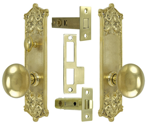 Victorian Scroll Pattern Door Plate Privacy Set with Locking Turnlatch