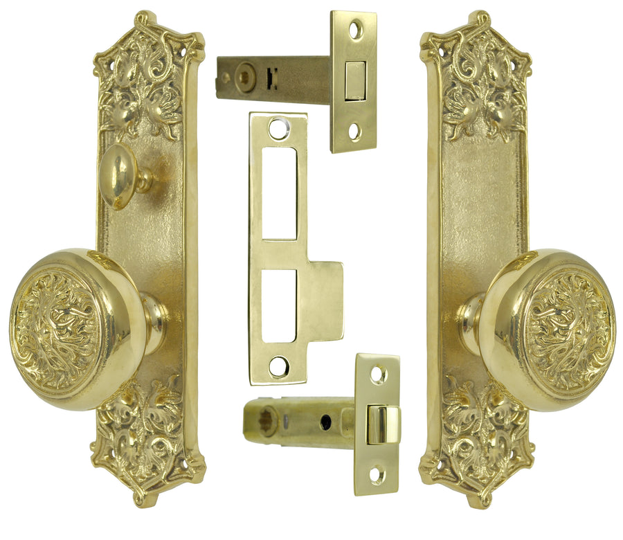Victorian Scroll Pattern Door Plate Passage Set with Locking Turnlatch
