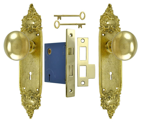 French Louis Style Door Plate Set with Locking Keyed Mortise