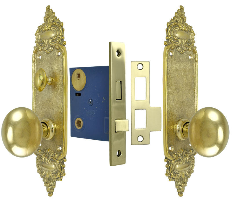 Louis Style Door Plate Passage Set with Locking Turnlatch Mortise