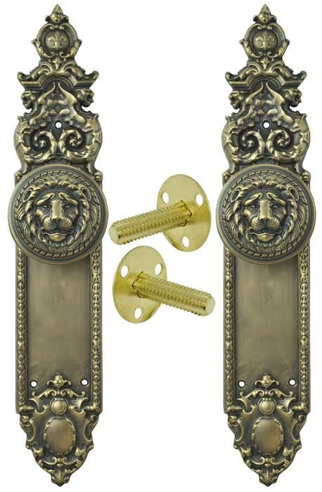 Victorian Heraldic Door Plate with Large Lion Knob Dummy Set